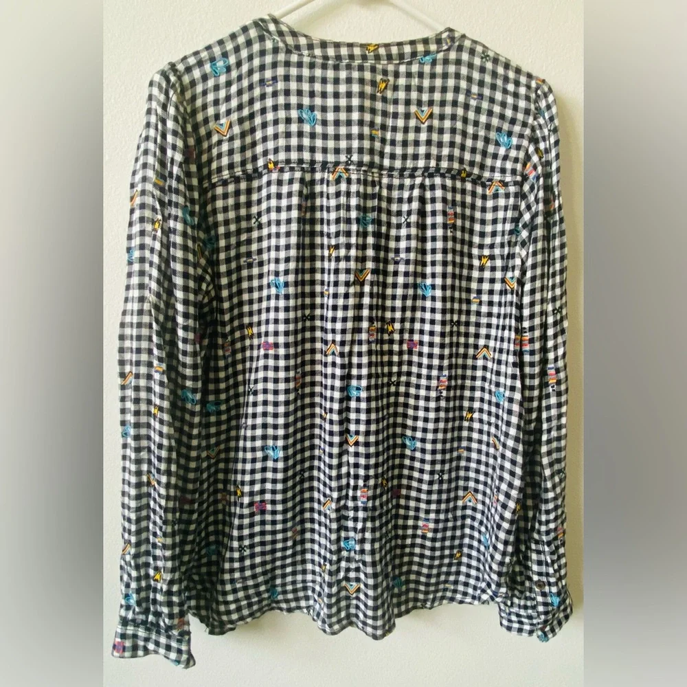 Pilcro embroidered black and white gingham button down shirt L - Picture 6 of 6